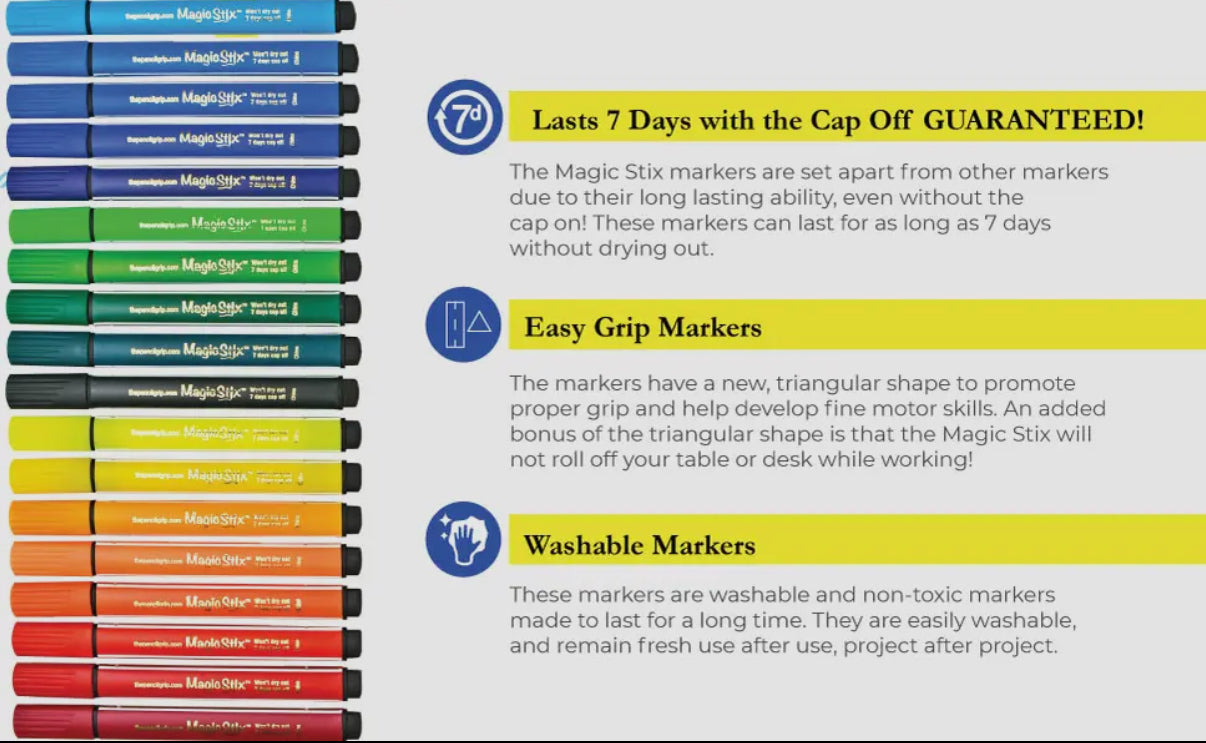 Triangular Magic Stix Markers, 12 Pack, Last 7 Days NO Cap!
